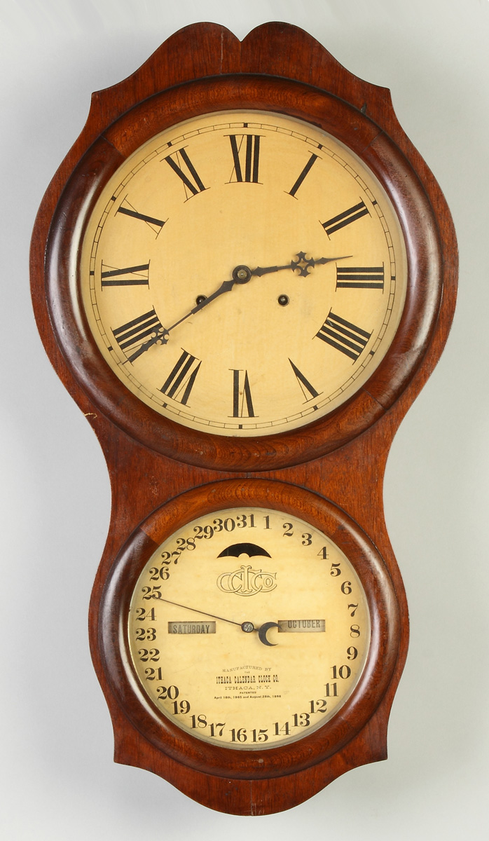 Appraisal: Ithaca Double Dial Calendar Clock Walnut case old possibly original