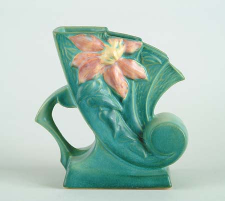 Appraisal: ROSEVILLE CLEMATIS CORNUCOPIA PLANTER Shape No Roseville mark in relief