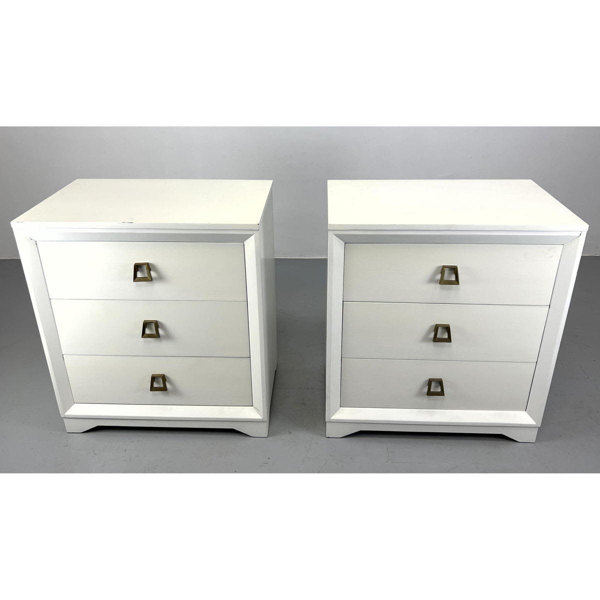 Appraisal: Pr Painted White Bachelors Chest Dressers Modernist Metal Pulls Dimensions