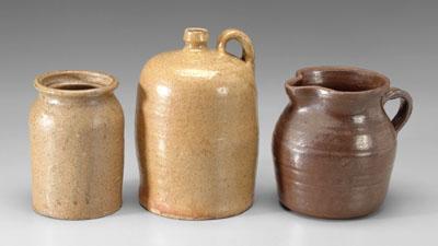 Appraisal: Three pieces South Carolina pottery jug with light olive glaze