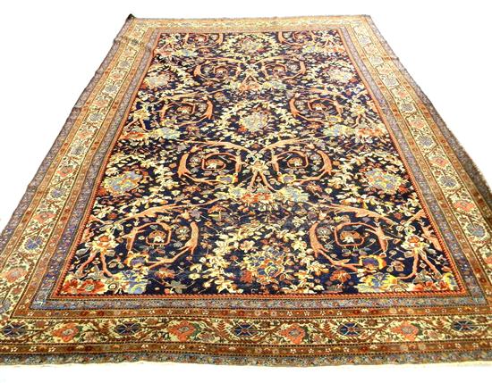 Appraisal: Antique Persian Mahal carpet dark blue field multicolored floral and