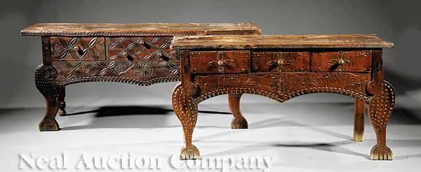 Appraisal: Two Guatemalan Spanish Colonial Carved Hardwood Nahuala Tables th c