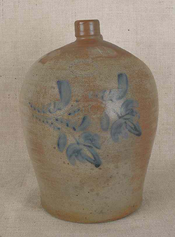 Appraisal: Pennsylvania four-gallon stoneware jug th c impressed D P Shenfelder