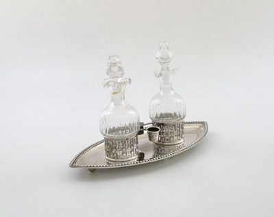 Appraisal: A French silver two bottle oil and vinegar stand of