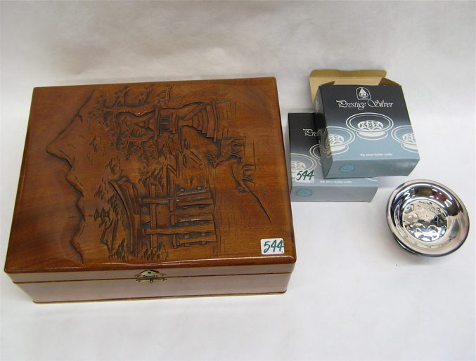 Appraisal: ASIAN CARVED WOOD VALUABLES BOX having an outdoor scene with