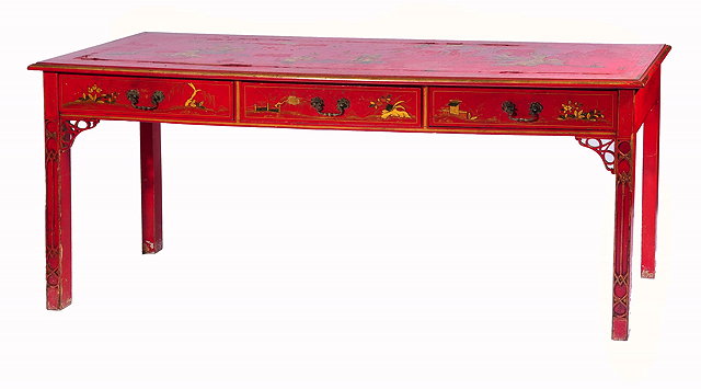 Appraisal: AN TH CENTURY STYLE CHINOISERIE DECORATED RED AND GOLD LACQUER