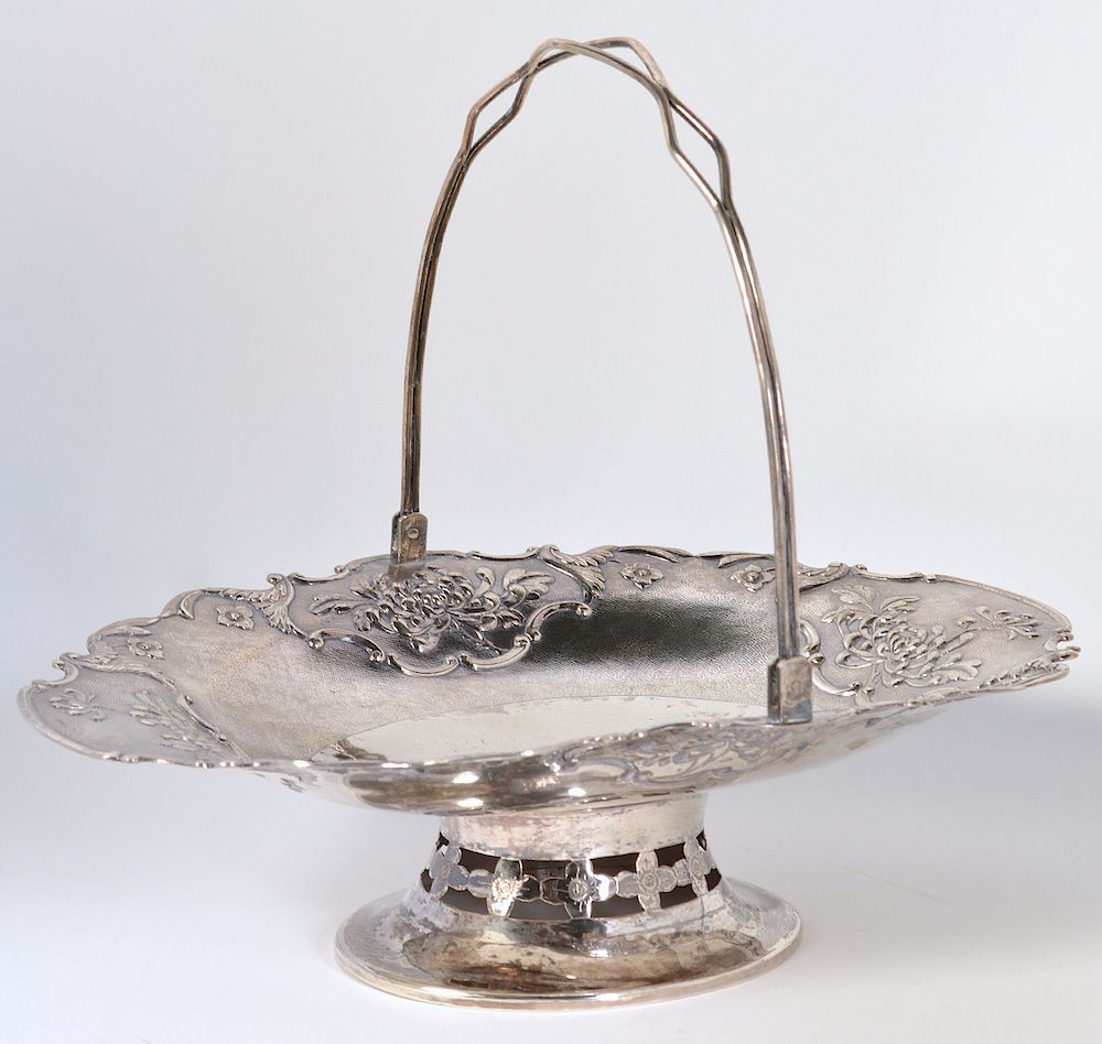 Appraisal: Chinese Sterling Basket by Tuck Chang Chinese sterling basket with