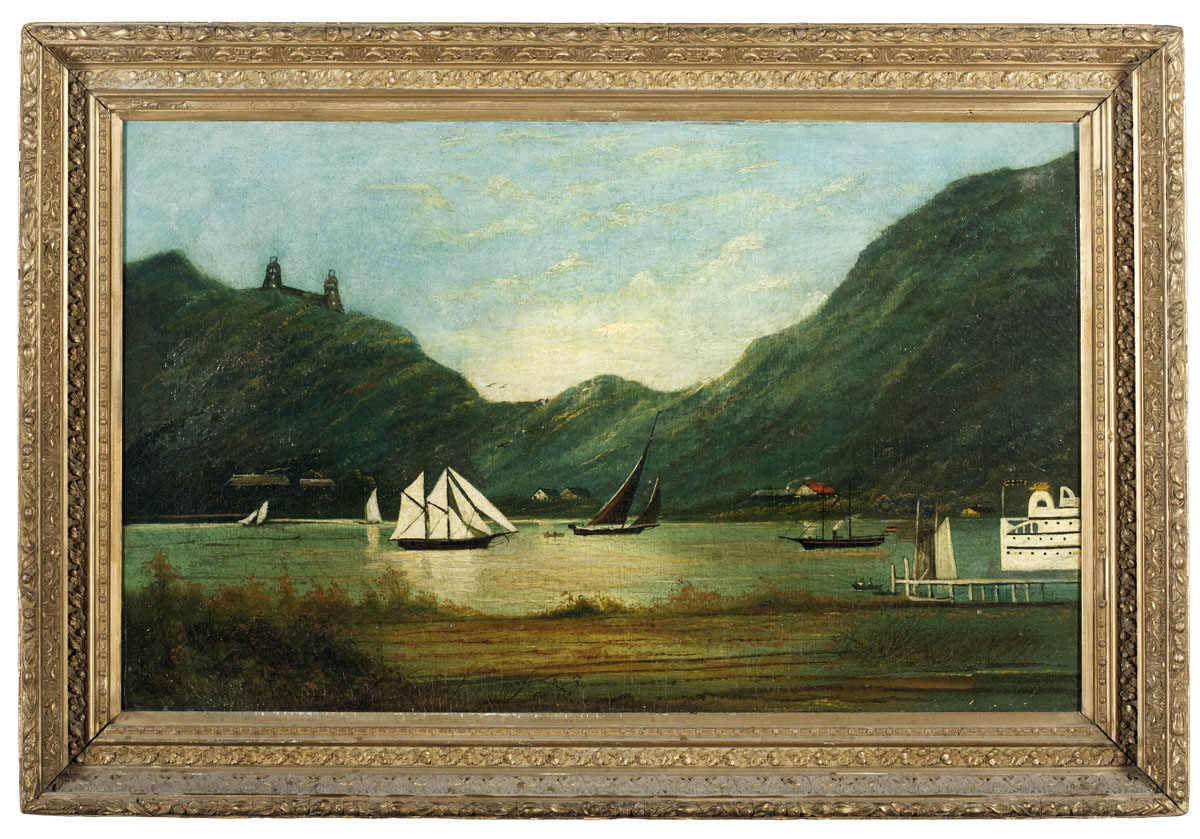 Appraisal: PRIMITIVE PAINTING OF THE HUDSON RIVER AT WEST POINT Depicted