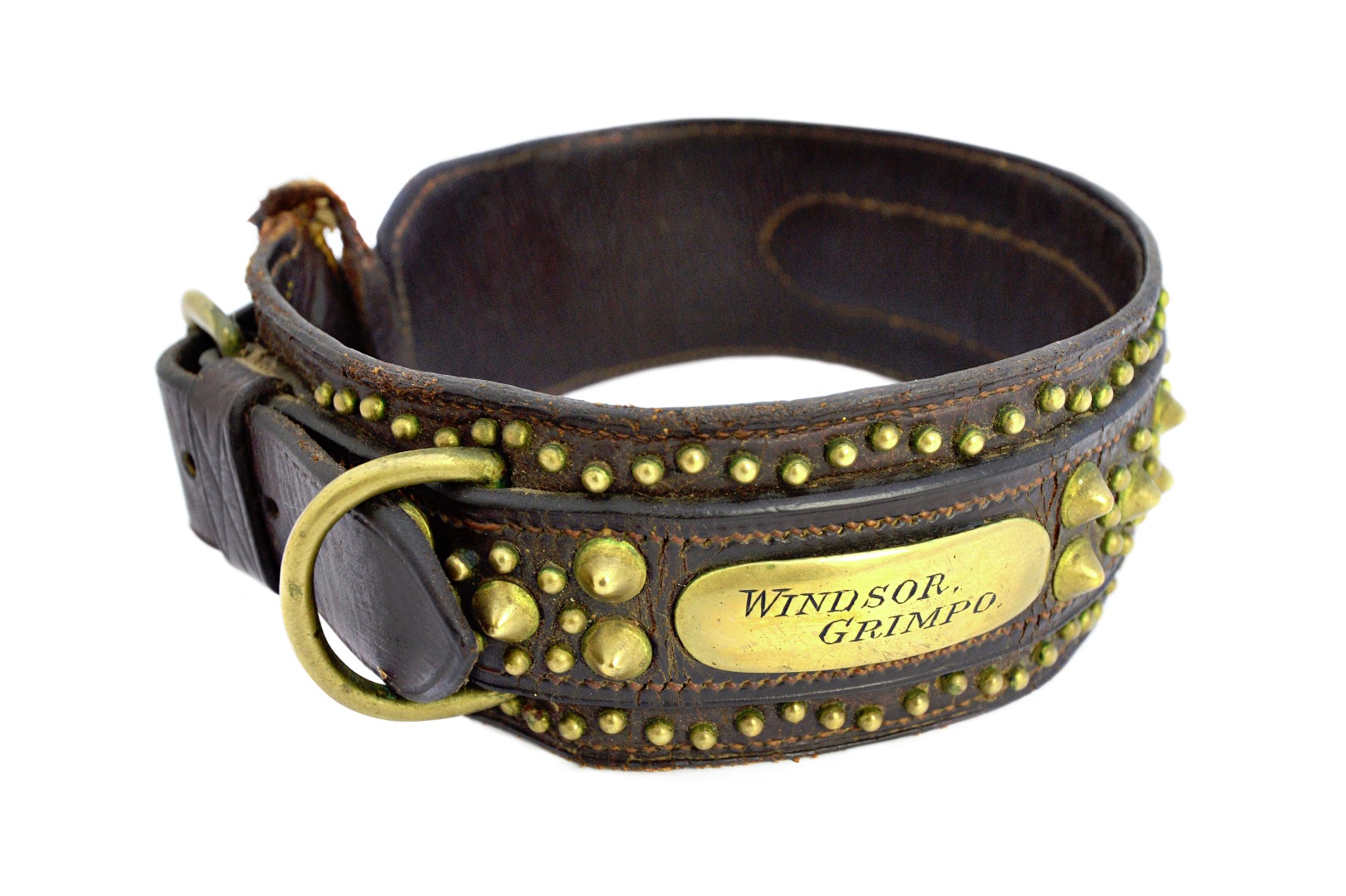 Appraisal: An early th century leather and brass studded dog's collar