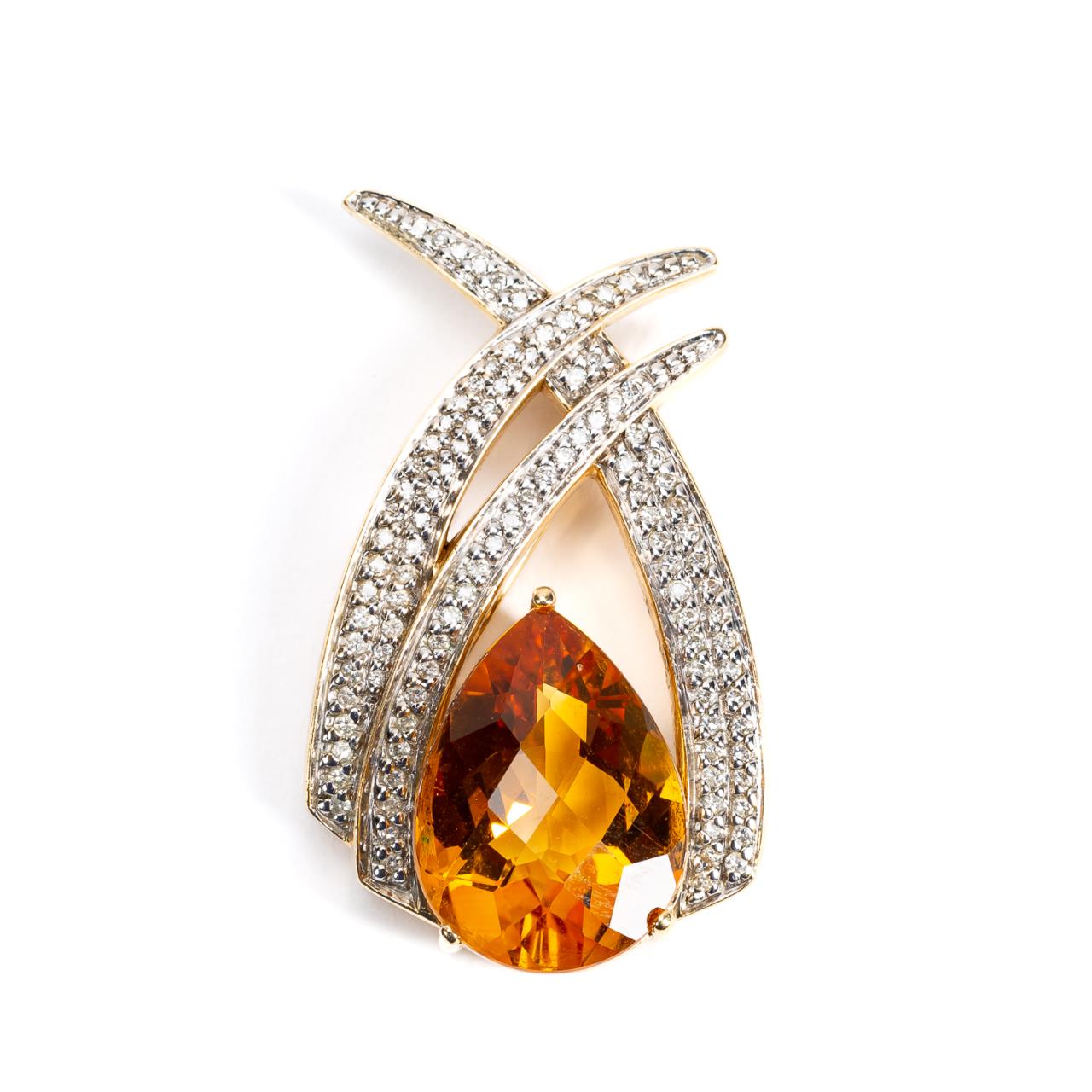 Appraisal: K YELLOW GOLD LARGE CITRINE DIAMOND PENDANT Modern abstract k