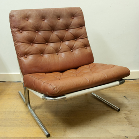 Appraisal: 'S CHROME AND LEATHER LOUNGE CHAIR