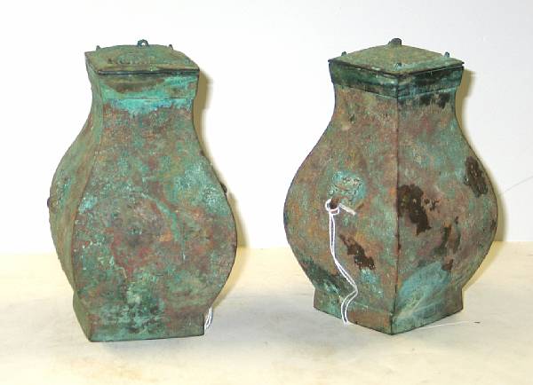 Appraisal: A pair of bronze covered fanghu Han Dynasty Each of