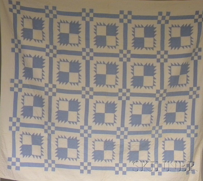 Appraisal: Light Blue and White Pieced Cotton Bear Paw Pattern Quilt