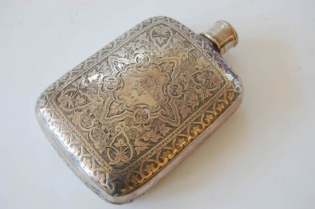 Appraisal: VICTORIAN STERLING SILVER FLASK HAND ENGRAVED