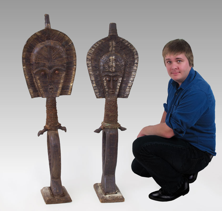 Appraisal: PAIR OF CARVED AFRICAN HONGWE RELIQUARY '' x '' x