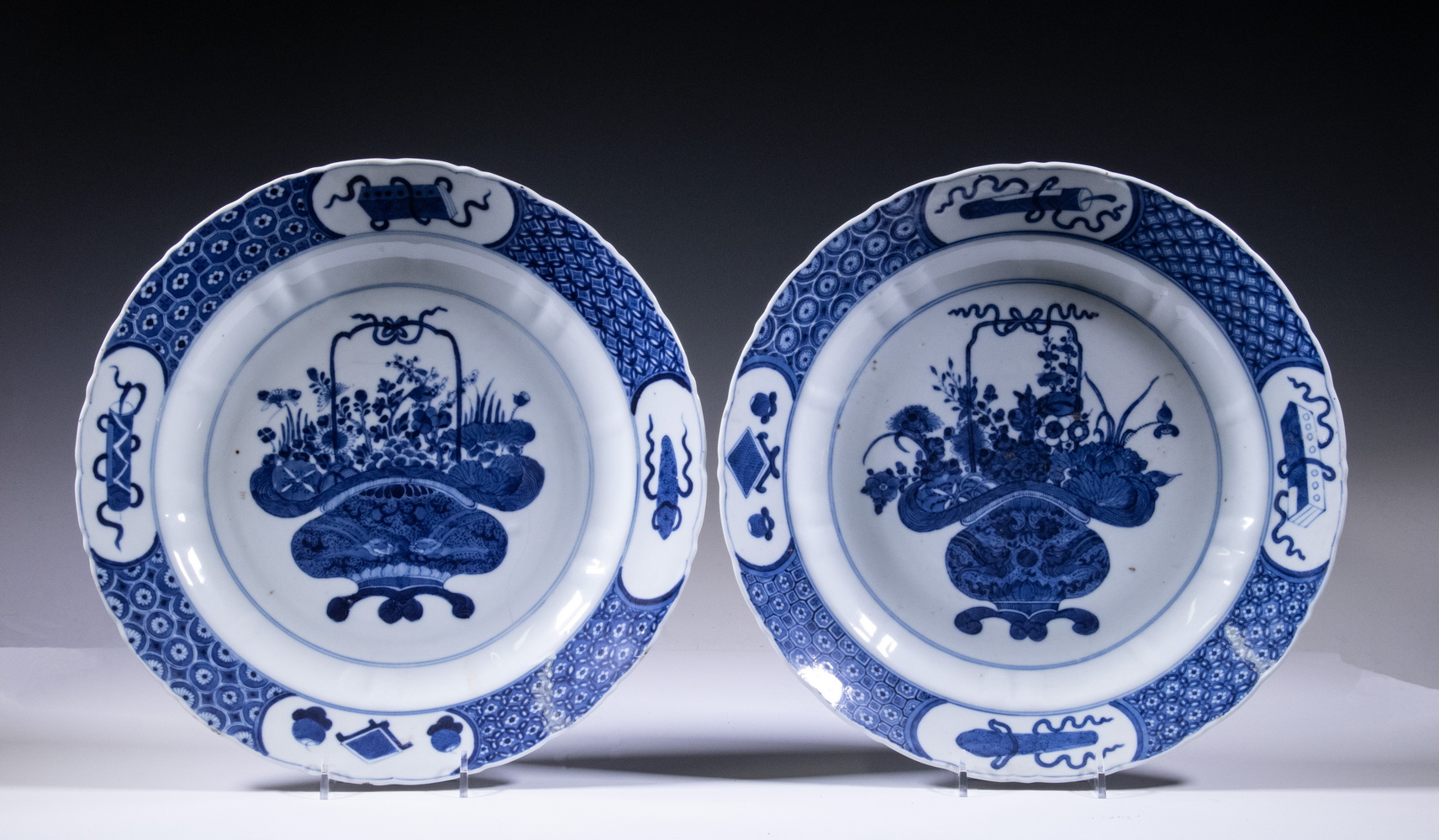 Appraisal: CHINESE BLUE AND WHITE PORCELAIN CHARGERS Pair of Late th