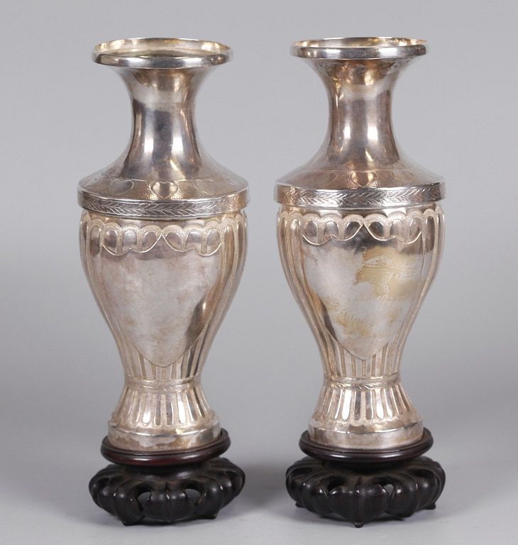 Appraisal: pair of Chinese silver vases possibly th c weight of