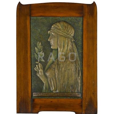 Appraisal: ART NOUVEAU CERAMIC PLAQUE Laureta late th c framed x