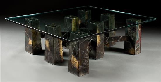 Appraisal: Paul Evans welded and painted steel coffee table with plate