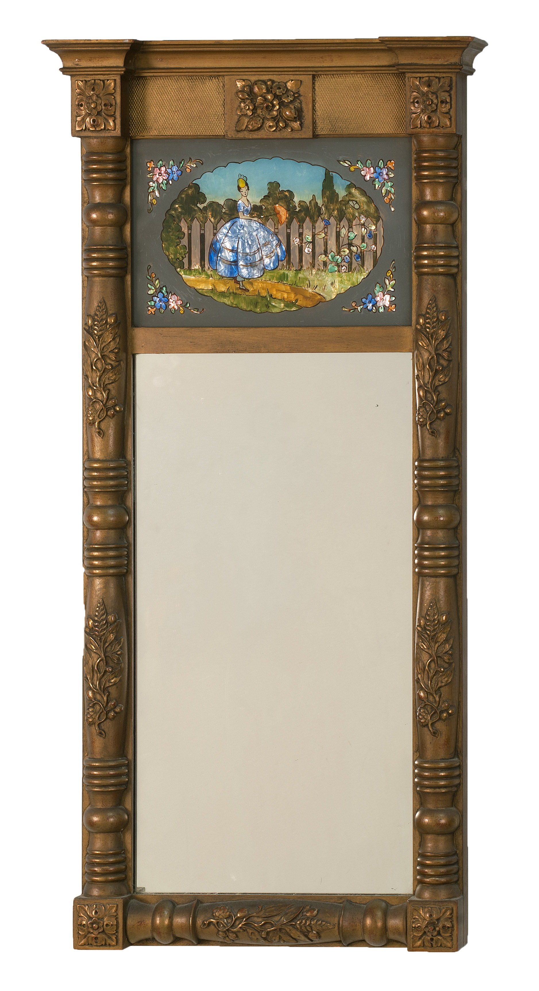 Appraisal: FEDERAL GILT MIRROR WITH TABLET Reverse painting on glass of