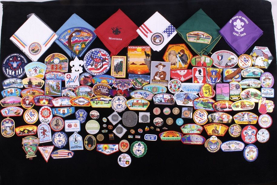 Appraisal: Collection of Boy Scout Scarves Badges Pins etc Included in