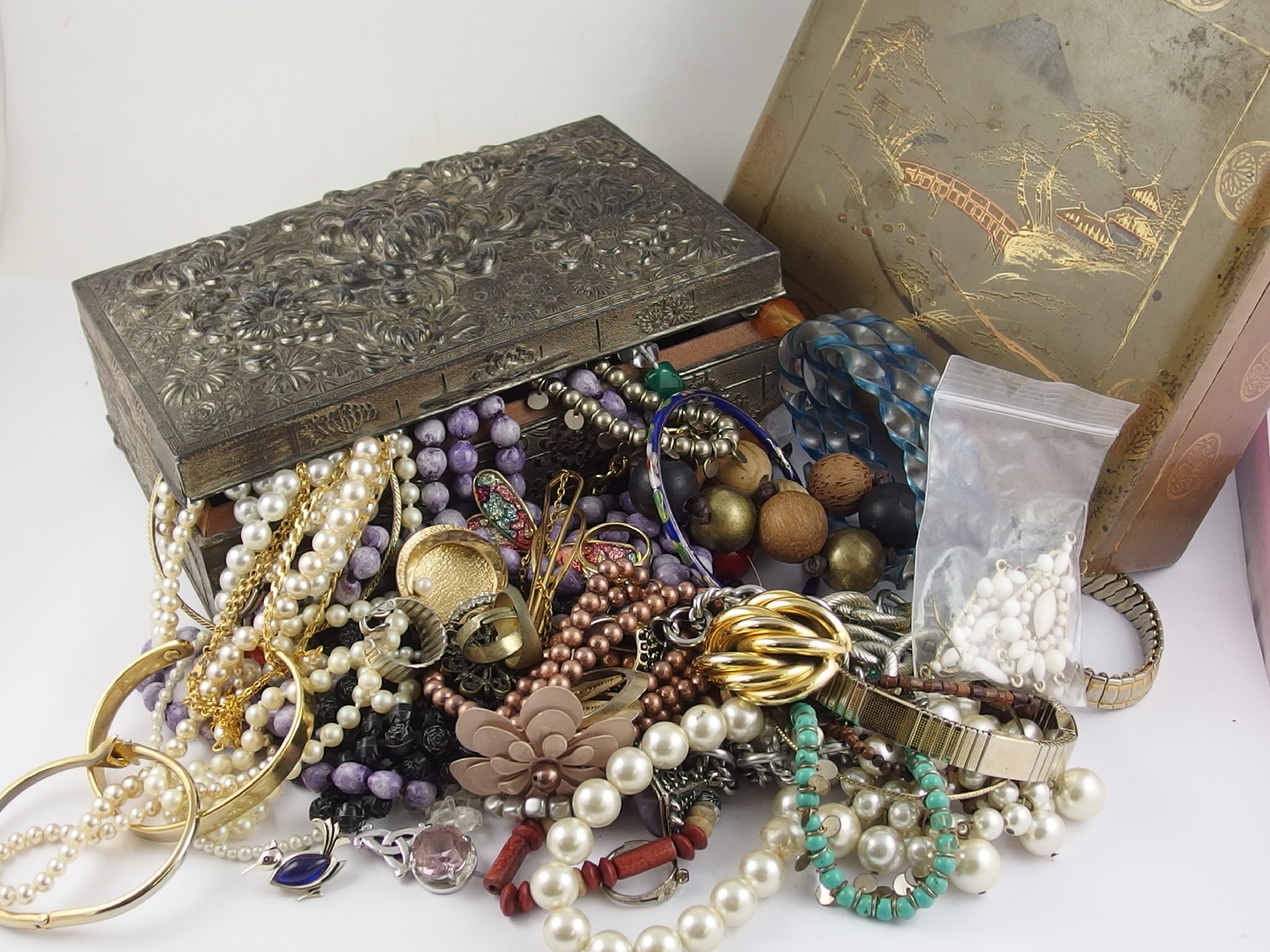 Appraisal: Two oriental themed boxes full of vintage costume jewellery