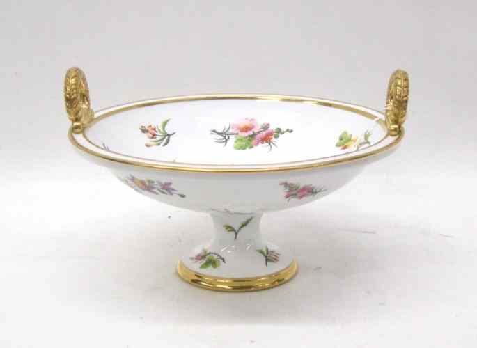 Appraisal: FRENCH ''SEVRES'' PORCELAIN COMPOTE with gold enameled wreath handles hand