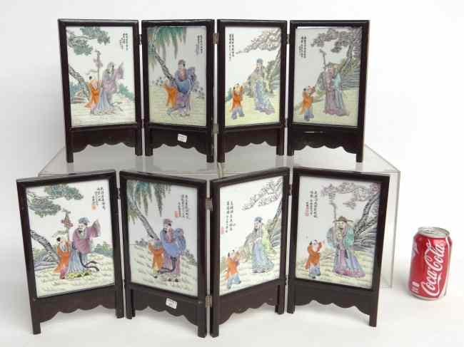 Appraisal: Pair Asian wood and tiles screens '' W '' Ht