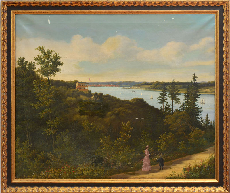 Appraisal: EUROPEAN SCHOOL ON THE HARBOR PATH Oil on canvas indistinctly