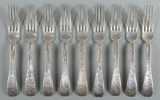 Appraisal: Tiffany Lap Over Edge Silver Forks Tiffany Co handmade sterling