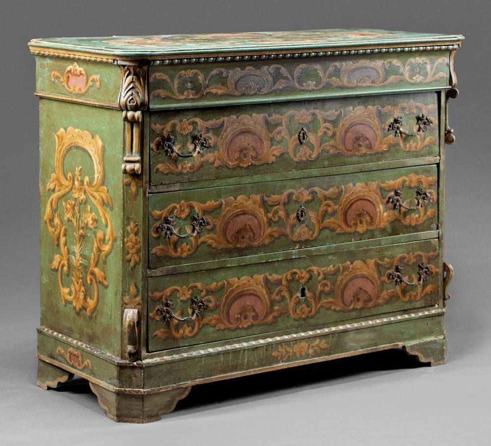 Appraisal: Continental Polychrome Painted Chest th c molded and beaded top