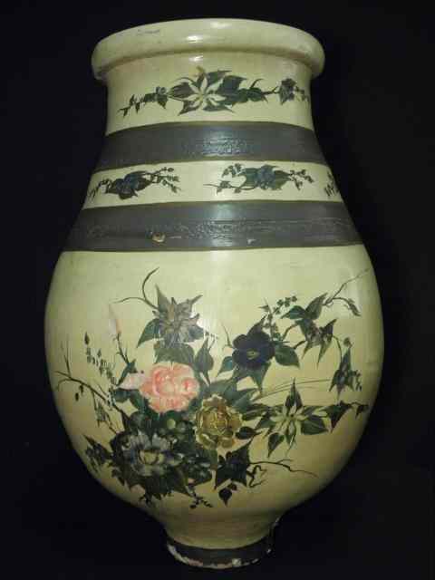 Appraisal: Large Turkish floral painted pottery floor vase Hand painted florals