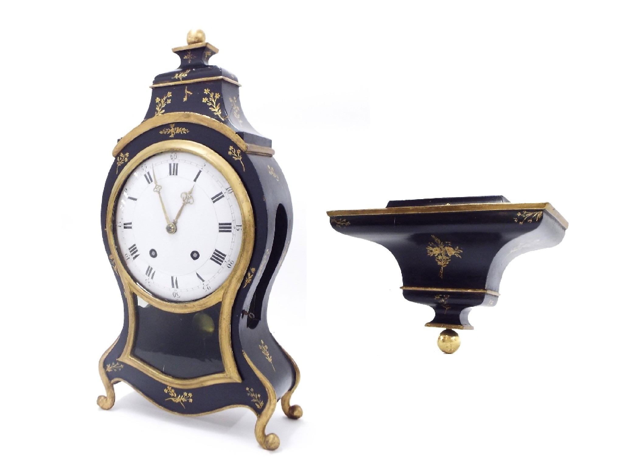 Appraisal: Swiss two train ebonised bracket clock and bracket the eight