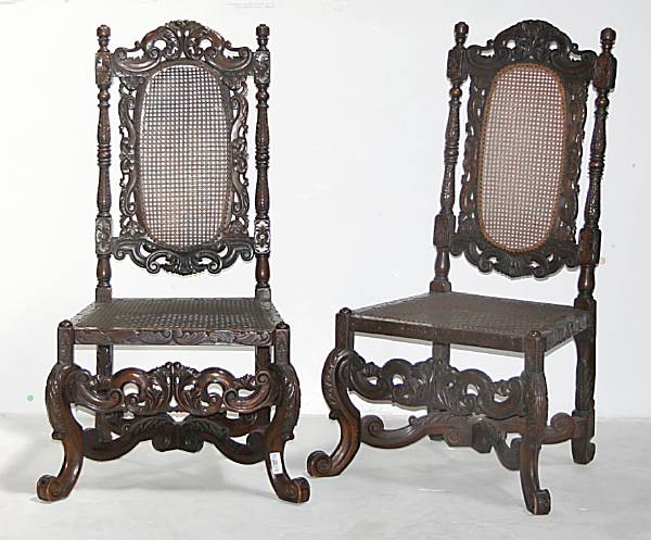 Appraisal: A pair of Charles II style caned side chairs late