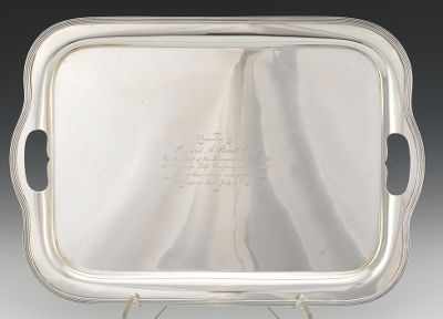 Appraisal: A Sterling Silver Presentation Tray Simple double handle tray with