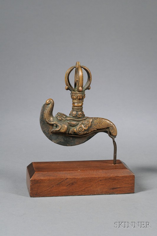 Appraisal: Ritual Chopper Tibet th century repousse copper with a makala