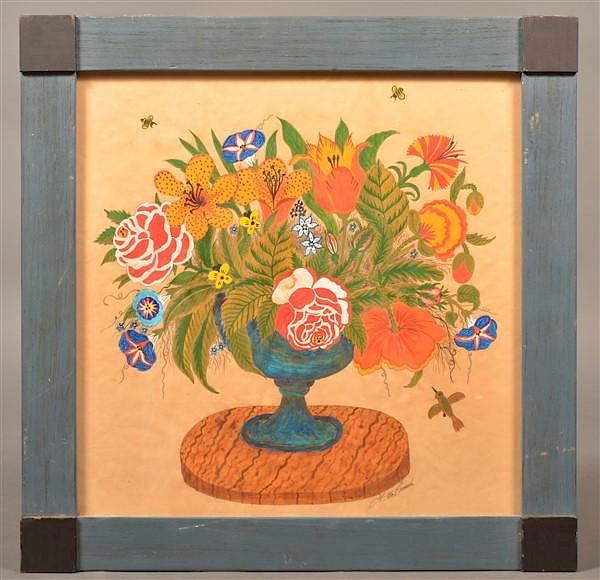 Appraisal: G B French Urn of Flowers Watercolor on Paper G