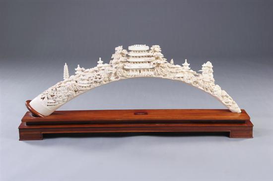 Appraisal: LARGE CHINESE IVORY TUSK Early th century Carved to depict