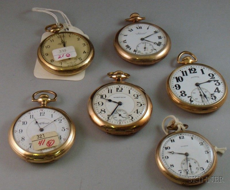 Appraisal: Six Assorted Gold-filled Pocket Watches including a -jewel Illinois Sangamo