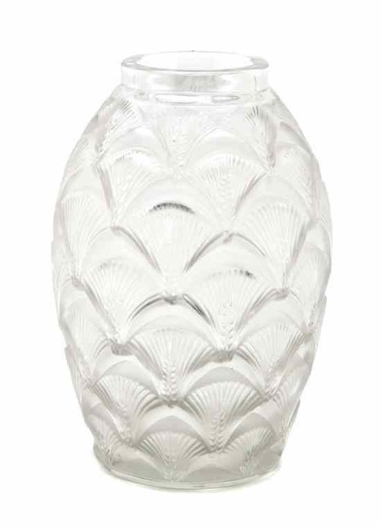 Appraisal: A Lalique Molded and Frosted Glass Vase of ovoid form