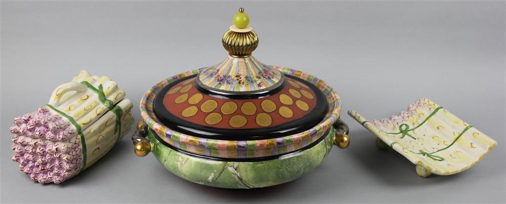 Appraisal: MACKENZIE CHILDS PIECE DE RESISTANCE LIDDED TUREEN AND TWO FRENCH