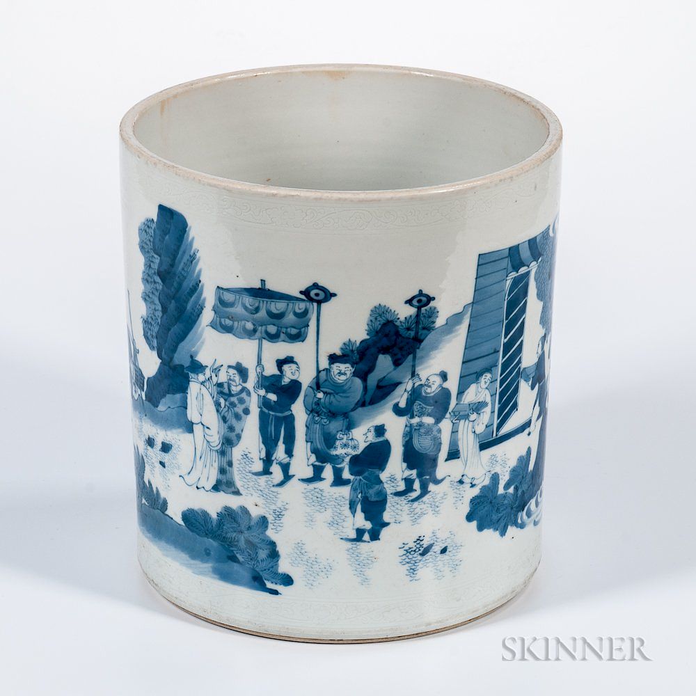 Appraisal: Large Blue and White Brush Pot Large Blue and White