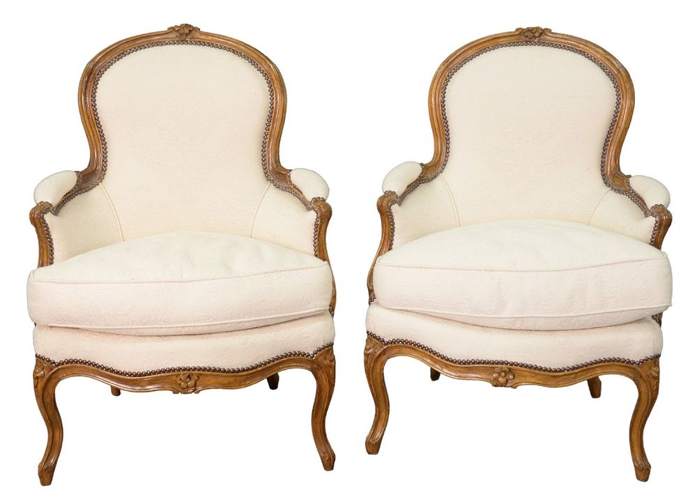 Appraisal: Pair Louis XV Style Bergeres in custom upholstery height inches