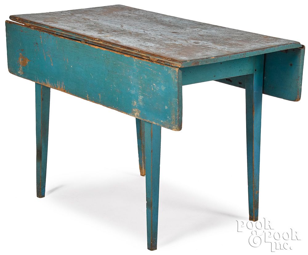 Appraisal: Painted pine drop-leaf table th c retaining a Painted pine