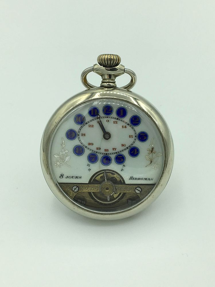 Appraisal: Day Hebdomas Silver Pocket Watch Visible Balance Size s Mechanical