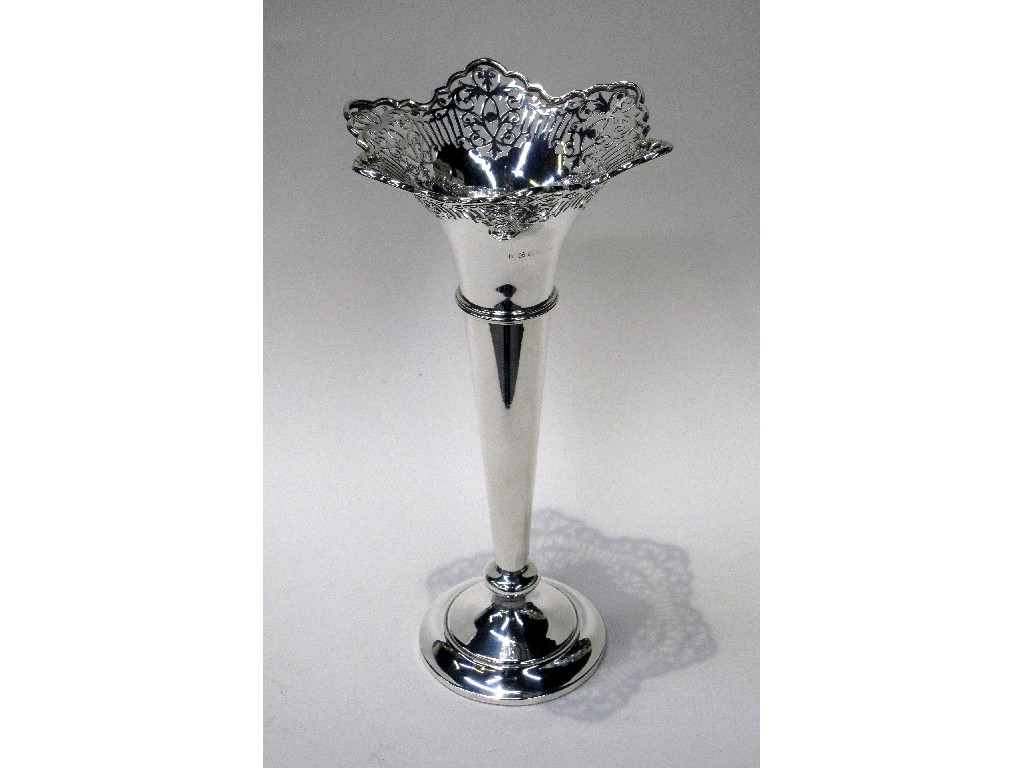 Appraisal: Silver trumpet vase with pierced decoration Birmingham indistinct year letter