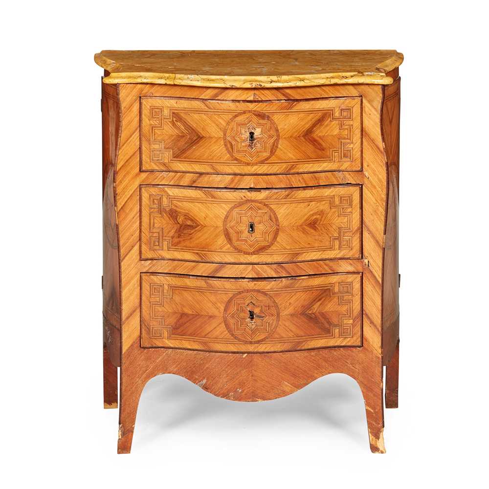 Appraisal: ITALIAN KINGWOOD PARQUETRY COMMODE TH CENTURY the yellow marble serpentine