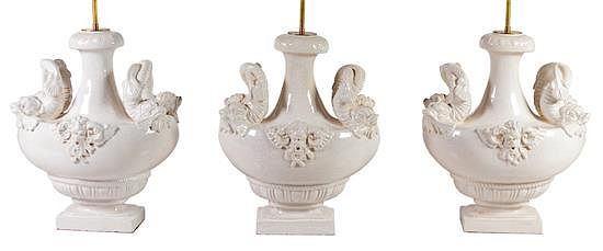 Appraisal: Two Pairs of Italian White-Glazed Ceramic Lamps Height overall inches