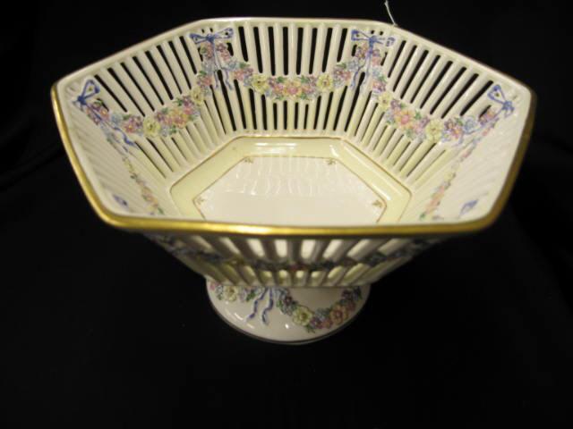 Appraisal: Pickard Handpainted Porcelain Basket Centerpiece openwork with ribbon flowering vine