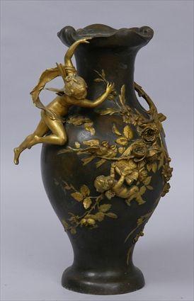 Appraisal: H FRANCOIS MOREAU ART NOUVEAU BRONZE AND GILT BRONZE VASE